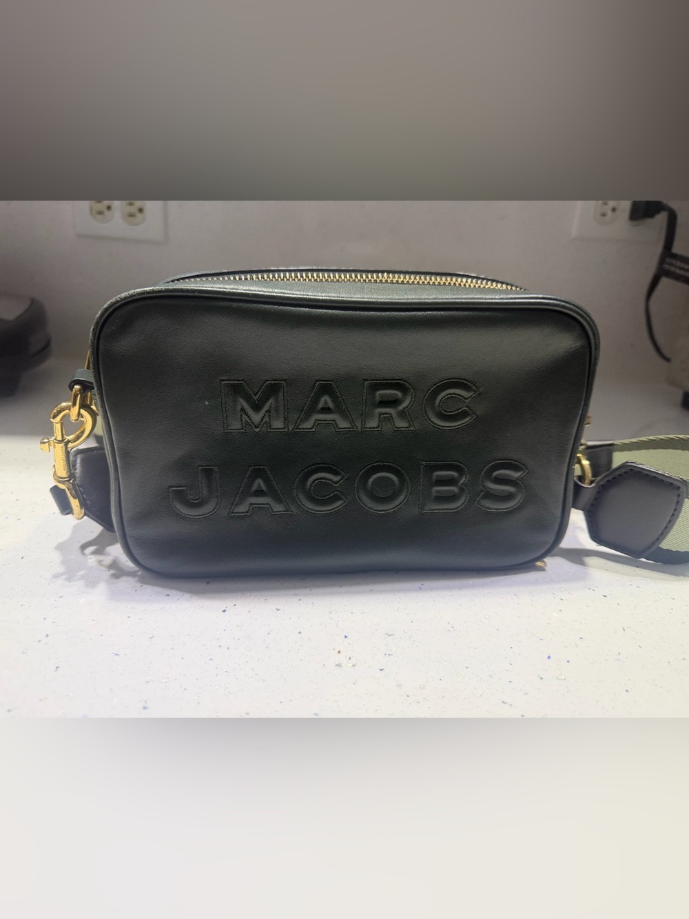 Marc Jacobs Black Leather Toiletry Pouch with Embossed Logo